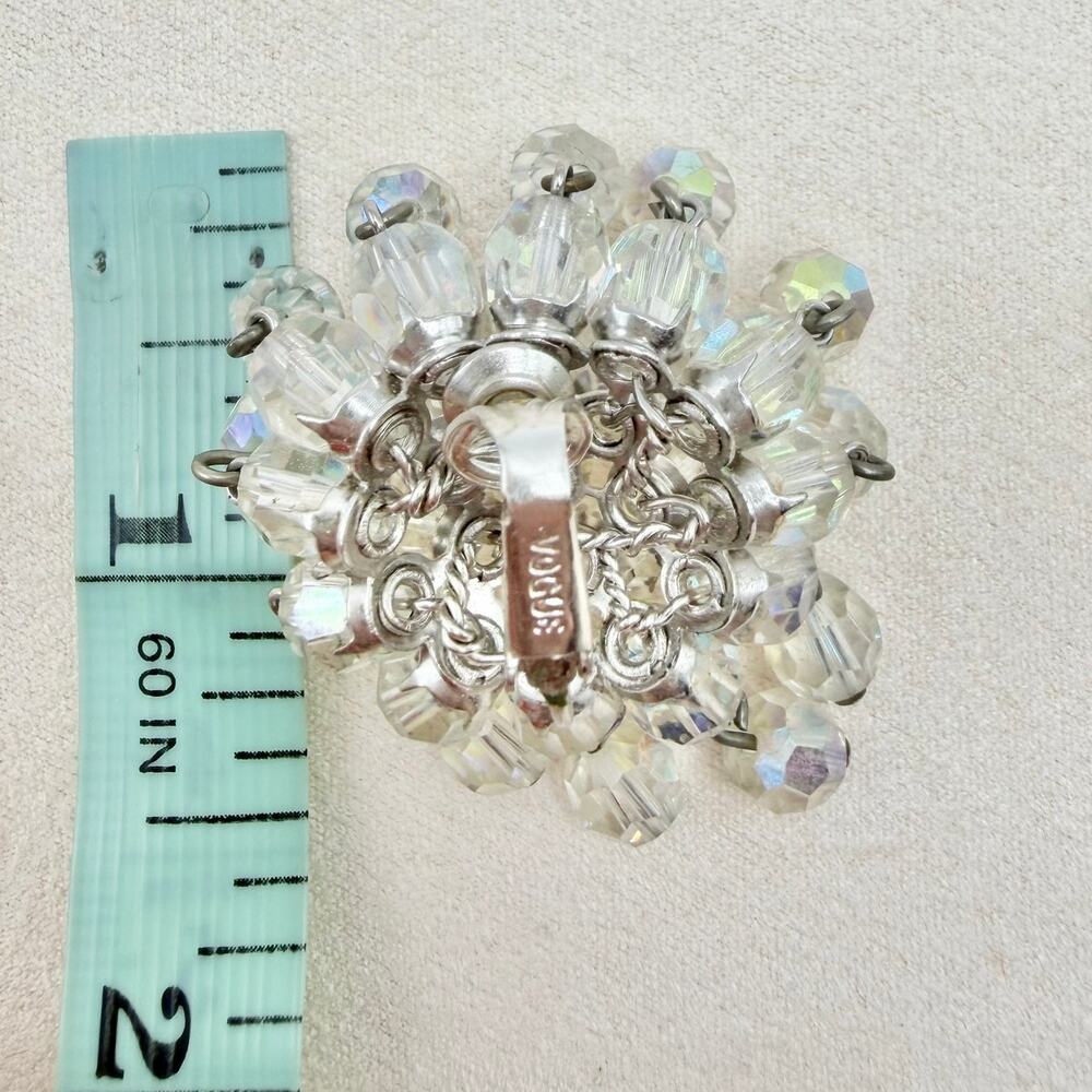 VTG VOGUE Rare Vintage 1960's Glass Crystal Aurora Borealis Waterfall Earrings - Picture 16 of 16